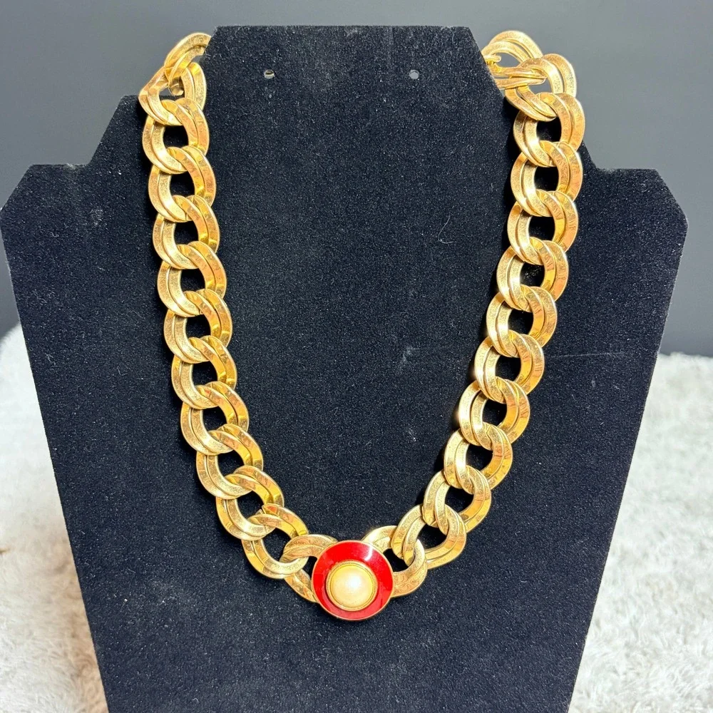 Lot of 3 Vintage Monet Vintage Gold‎ Tone Signed Necklaces 80's-90's Art Deco